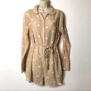 Anthropologie Mermaid tan embroidered button down long sleeve shirt